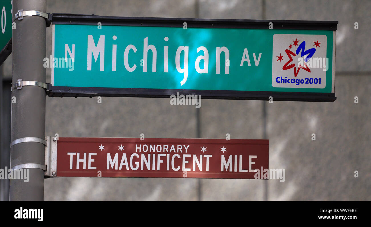 In der Nähe der Michigan Avenue in Chicago, USA anmelden Stockfoto