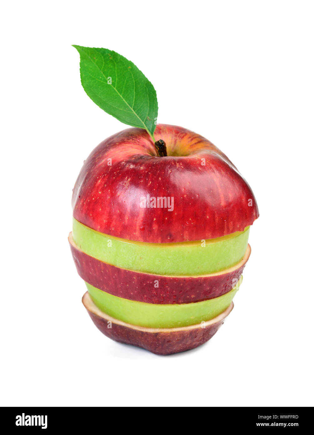 Gemischtes Obst, Rot und Grün auf weißem Hintergrund Stockfoto