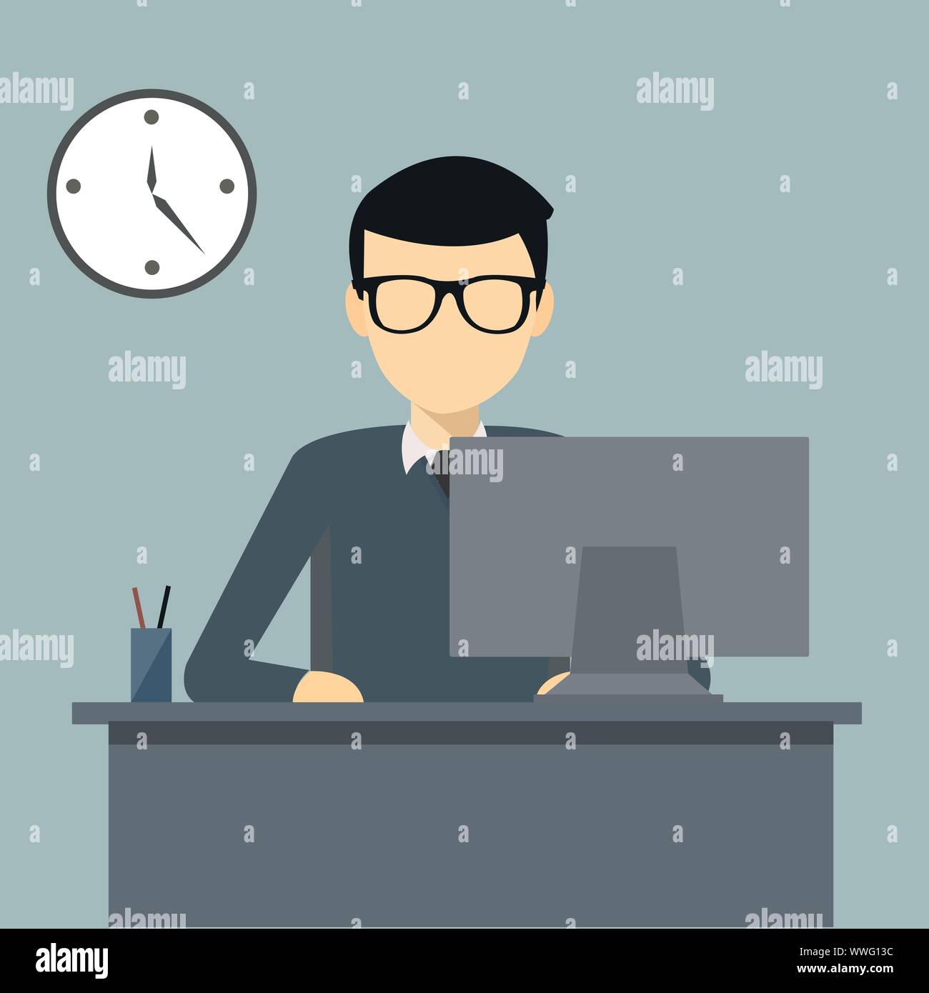 Person, die an einem Computer arbeitet Stock Vektor