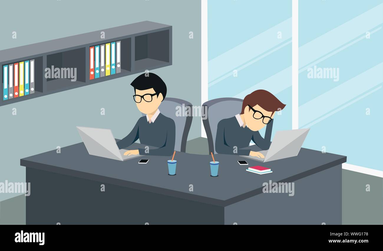 Personen, die in einem Büro mit einem Computer arbeiten Stock Vektor
