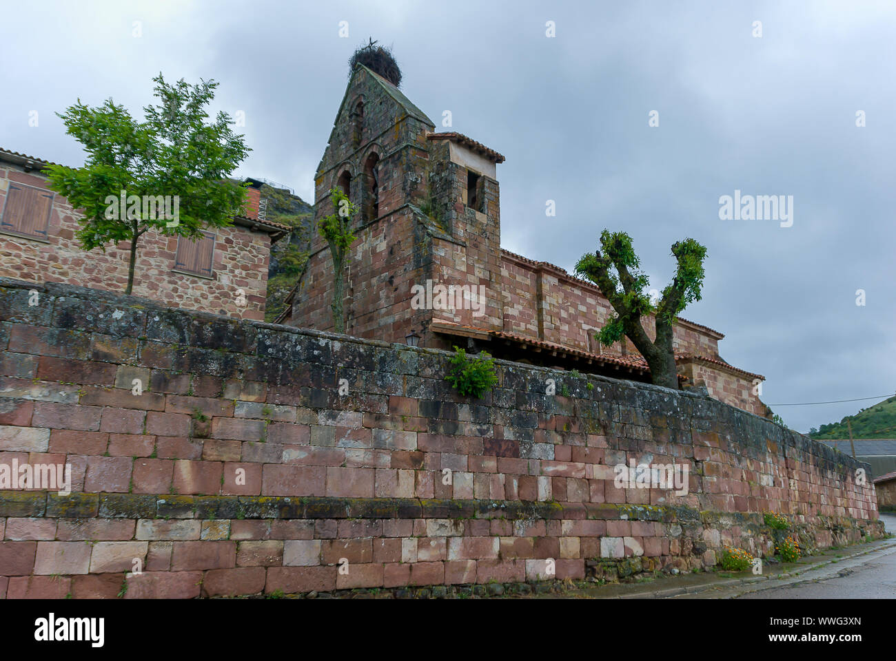 Kirche von San Martin in Muda. Palencia Stockfoto