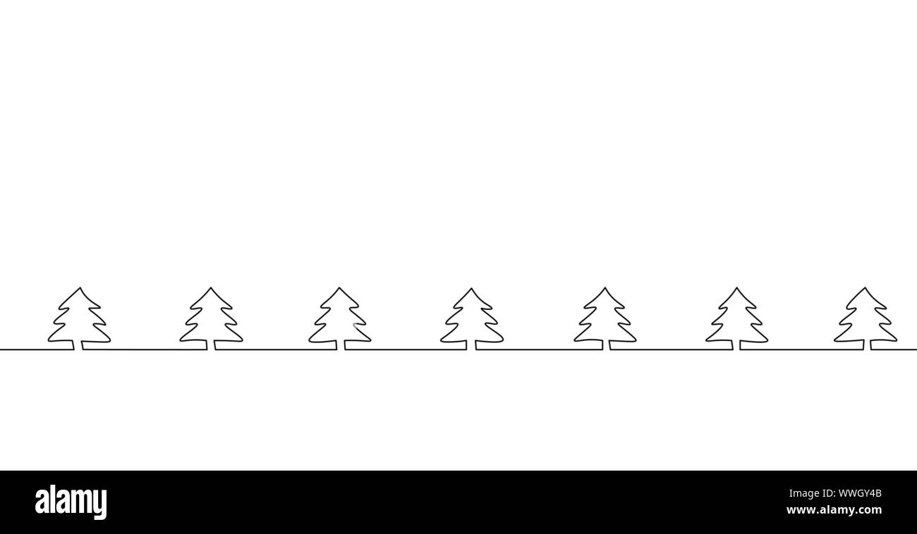 Frohe Weihnachten einzelnen kontinuierlichen Line Art. Urlaub Grußkarte Dekoration Weihnachten Baum Silhouette Konzept. Tanne Wald Holz Design eine Skizze Stock Vektor