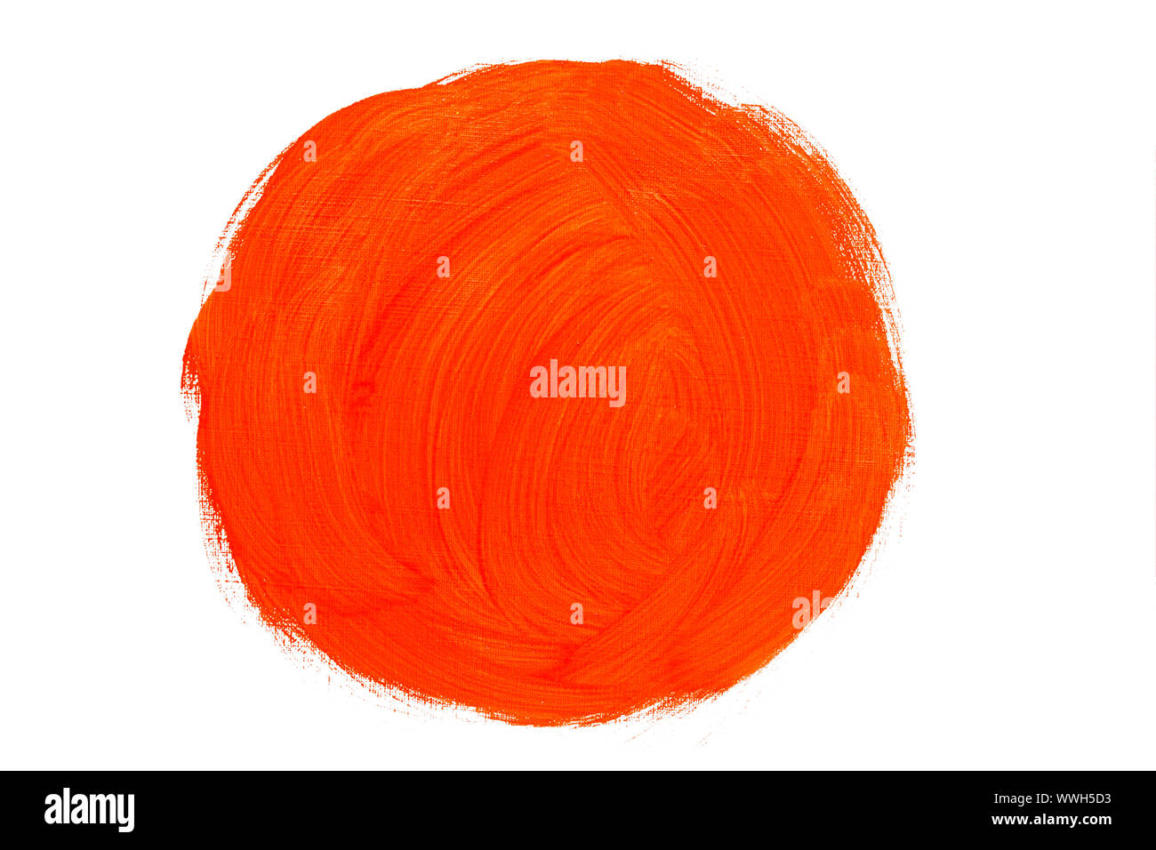 Abstract red orange real oil painting Kreis Pinselstrichen auf weißem Hintergrund mit roten orange Öl Farbe von Hand bemalt. Stockfoto