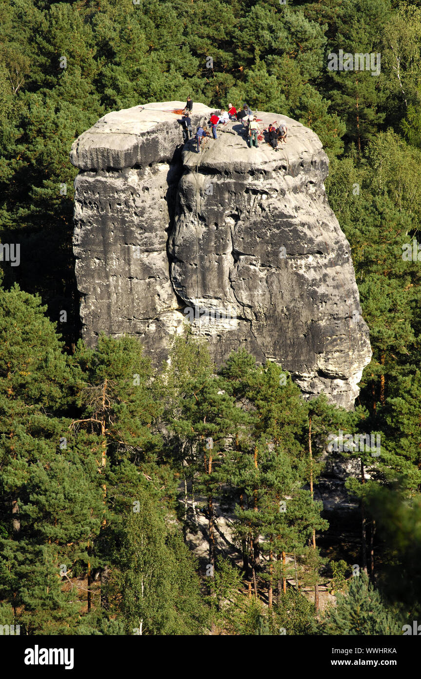 Kletterer am Nonnenfelsen, Sächsische Schweiz Stockfoto