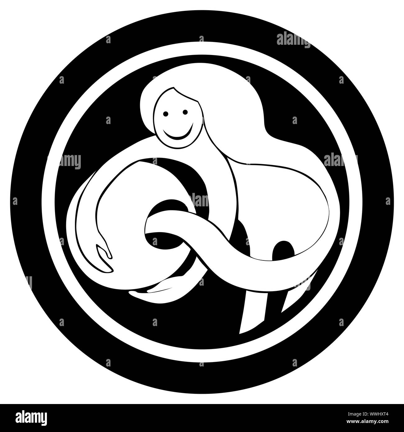 Stilisierte Sternzeichen Wassermann Tattoo, isoliertes Objekt auf weißem Hintergrund Stockfoto