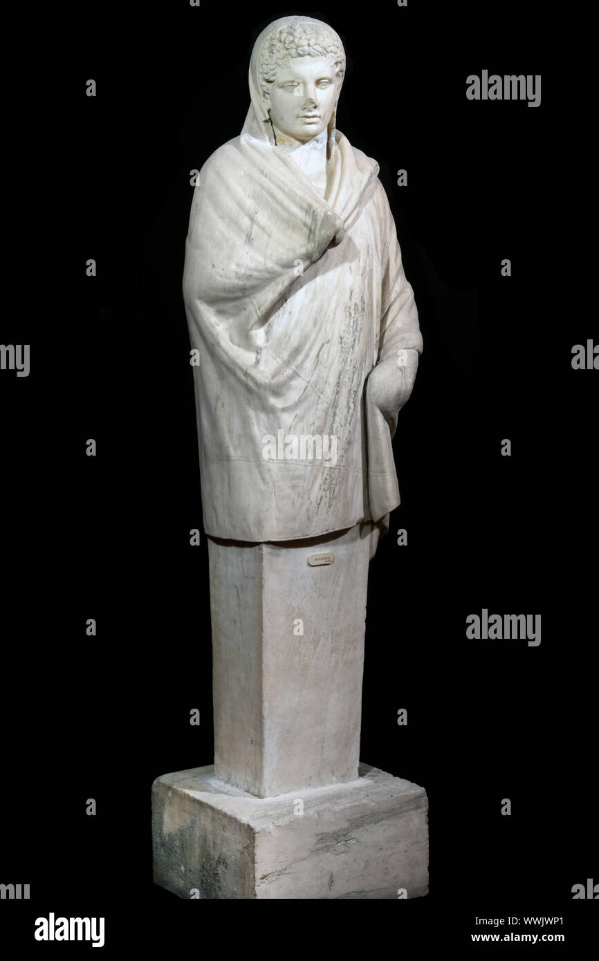 Herma von Hermes (Tempio di Apollo), 1. Jahrhundert. In der Sammlung des Museo Archeologico Nazionale di Napoli gefunden. Stockfoto