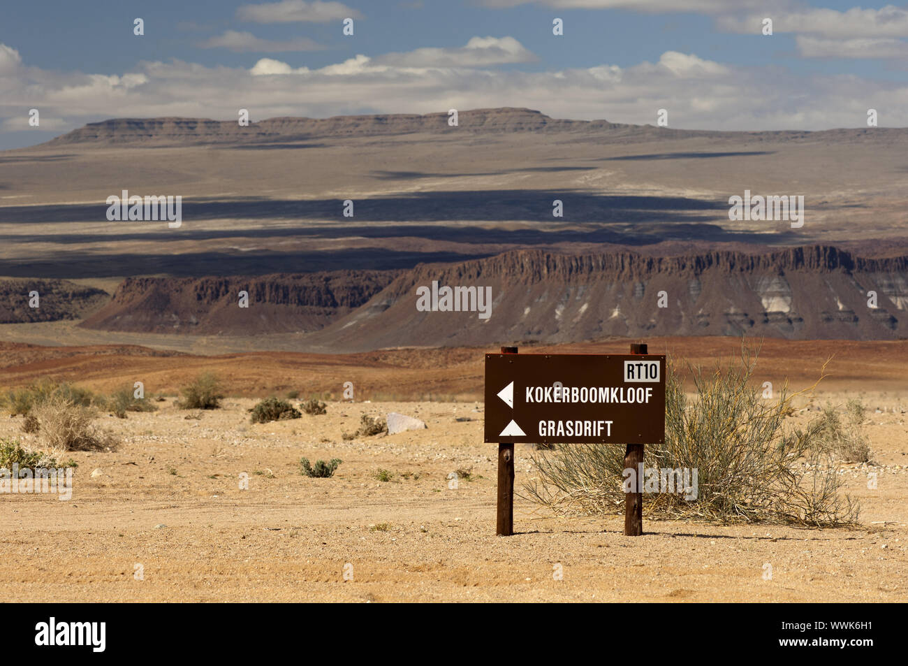 Wegweiser im Richtersveld Nationalpark, Südafrika Stockfoto