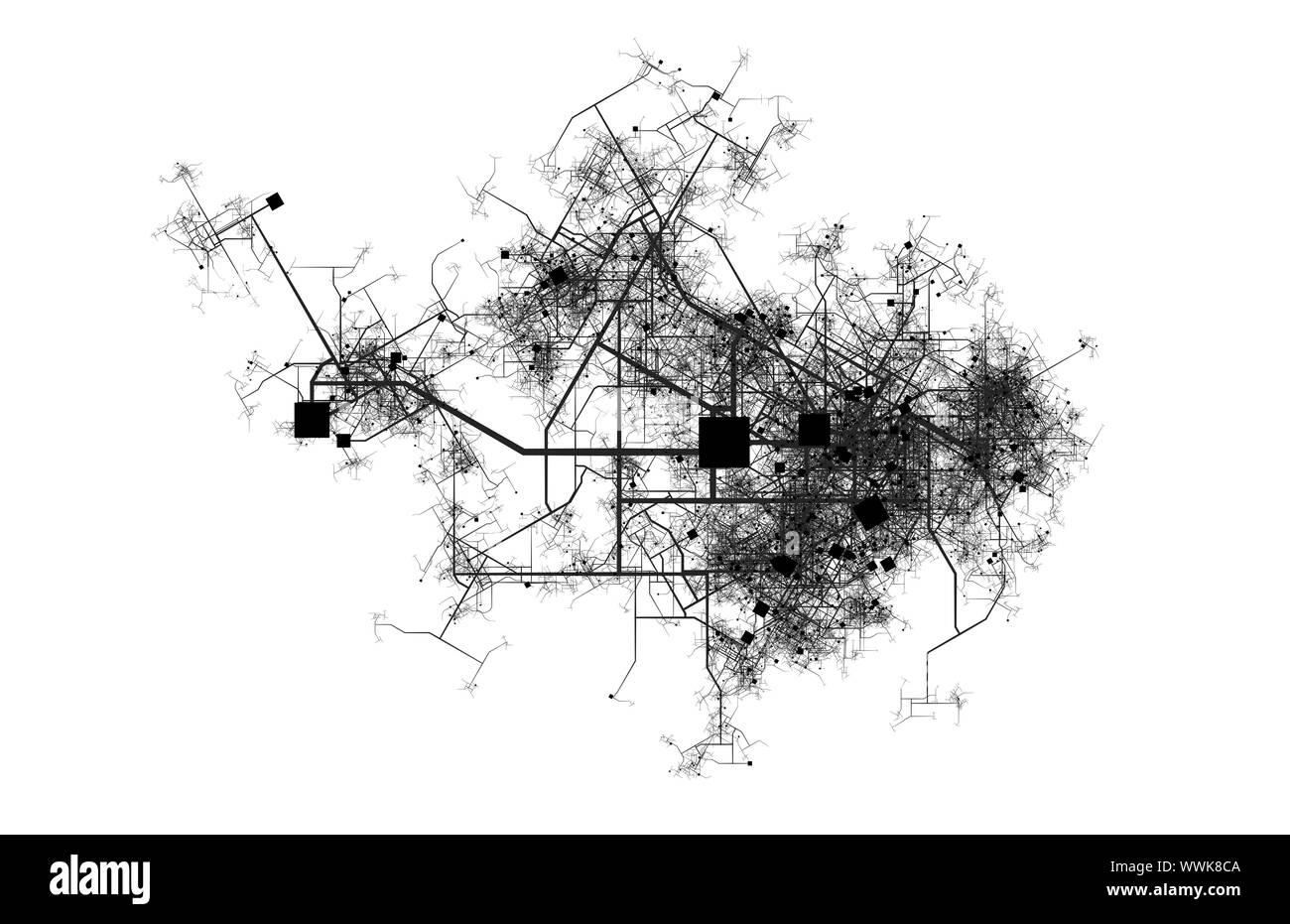 Stadtplan von einer fiktiven Stadt Straßen und Gassen Stockfoto