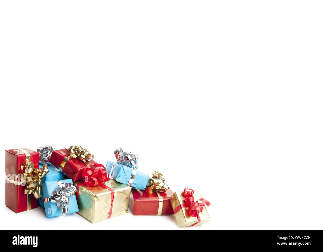 Bunte Geschenke für Weihnachten und Geburtstag mit Text Raum optional Stockfoto