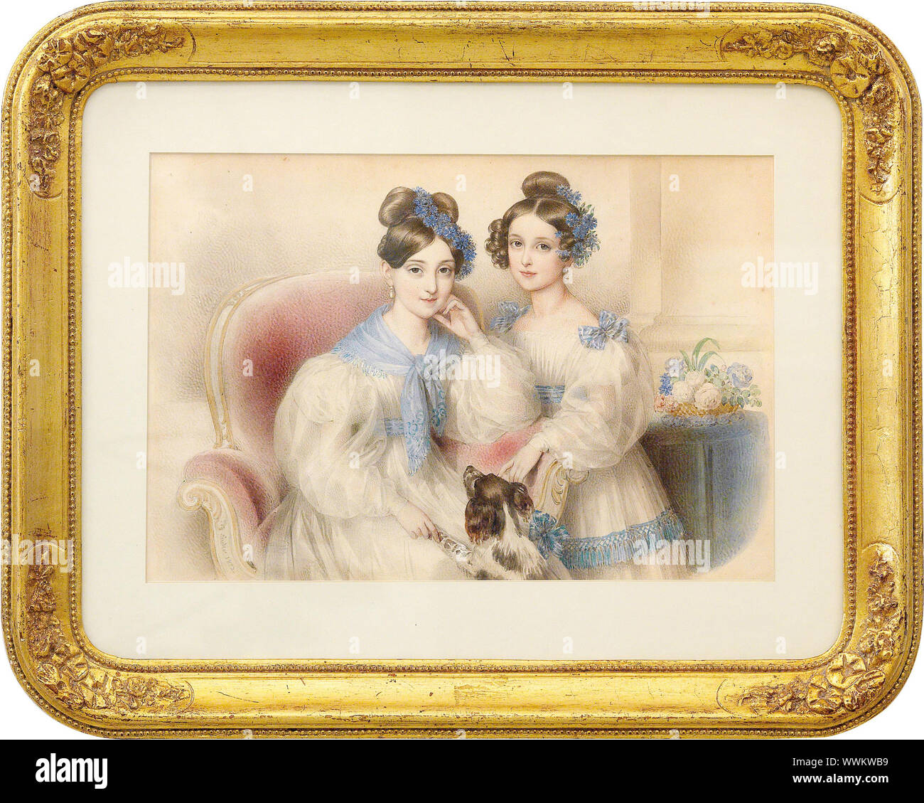 Doppelporträt des Archduchesses Maria Theresia (1816-1867) und Maria Karoline (1825-1915), 1832. Private Sammlung. Stockfoto