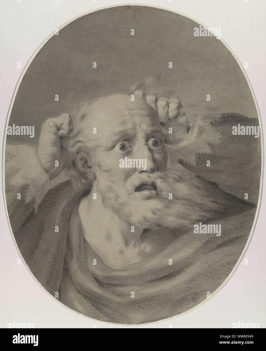 Alter Mann mit Bart, sein Haar scuffling. In der Sammlung der Klassik Stiftung Weimar gefunden. Stockfoto