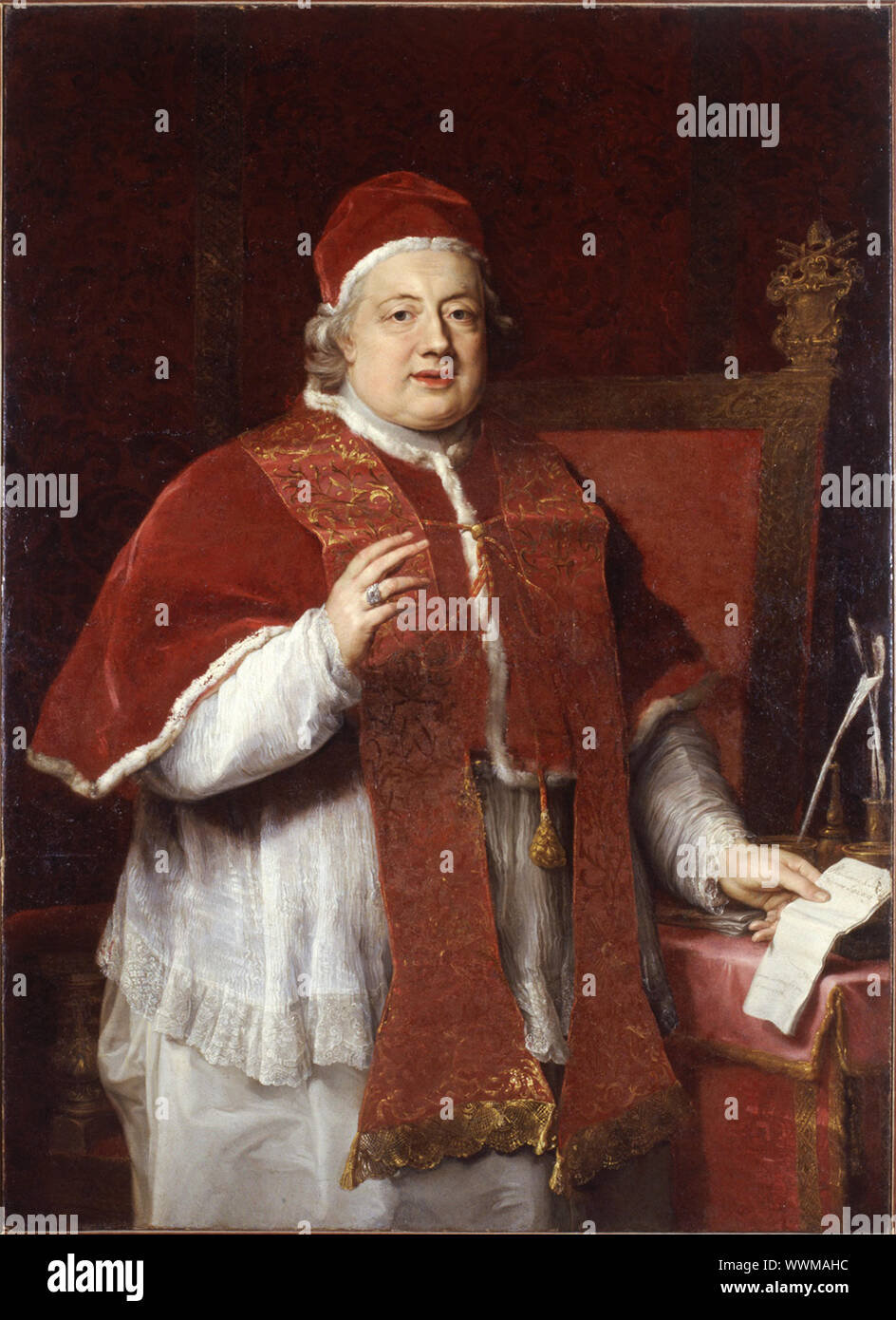 Portrait der Papst Clemens XIII (1693-1769), 1760. In der Sammlung der Galleria Nazionale d'Arte Antica, Rom gefunden. Stockfoto