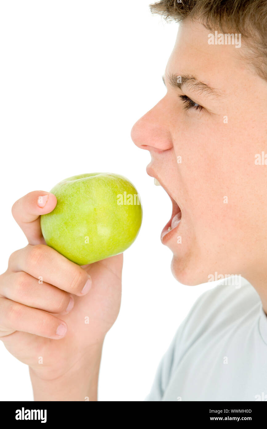 Junge Essen Apfel Stockfoto