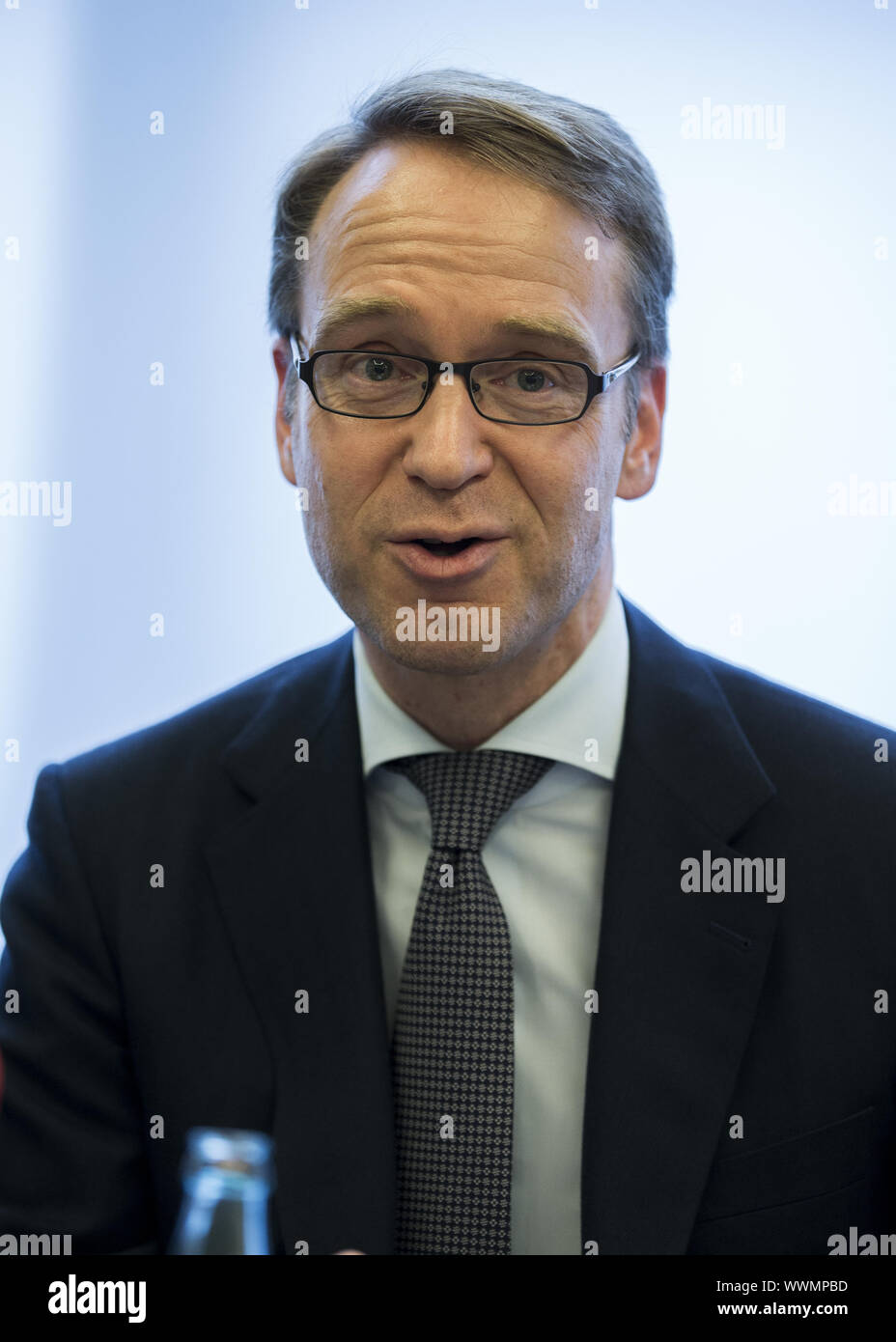 Drücken Sie die Taste Talk mit Weidmann, Präsident der Deutschen Bundesbank. Stockfoto