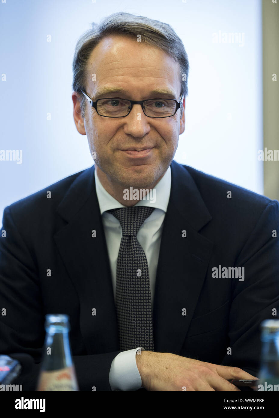 Drücken Sie die Taste Talk mit Weidmann, Präsident der Deutschen Bundesbank. Stockfoto