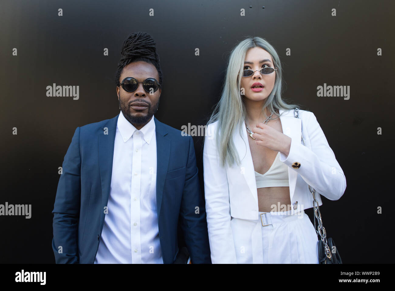 The Strand, London, UK. 14. September 2019. (L und R) Stuart Tingini Editor Mode L'Amour und blogger Utsunomiya kommen an der London Fashion Week, die Store-X London. Stockfoto