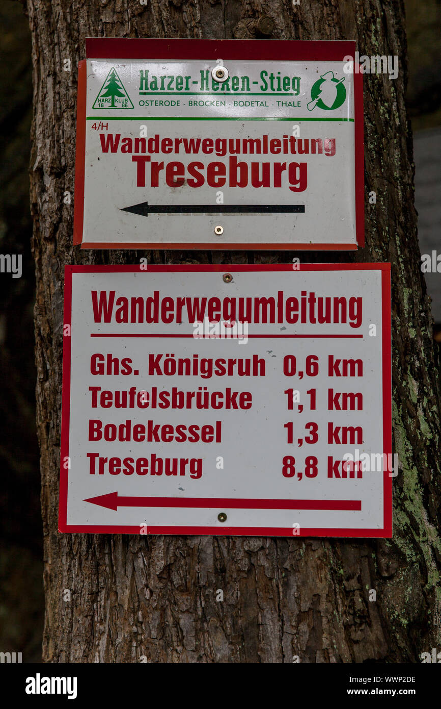 Wanderweg Abzweigung Bodetal Stockfoto