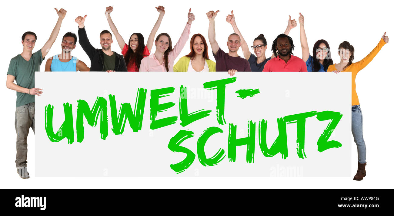 Umweltschutz Naturschutz Zeichen multikulturellen Gruppe zu Lachen junge Menschen Menschen Stockfoto
