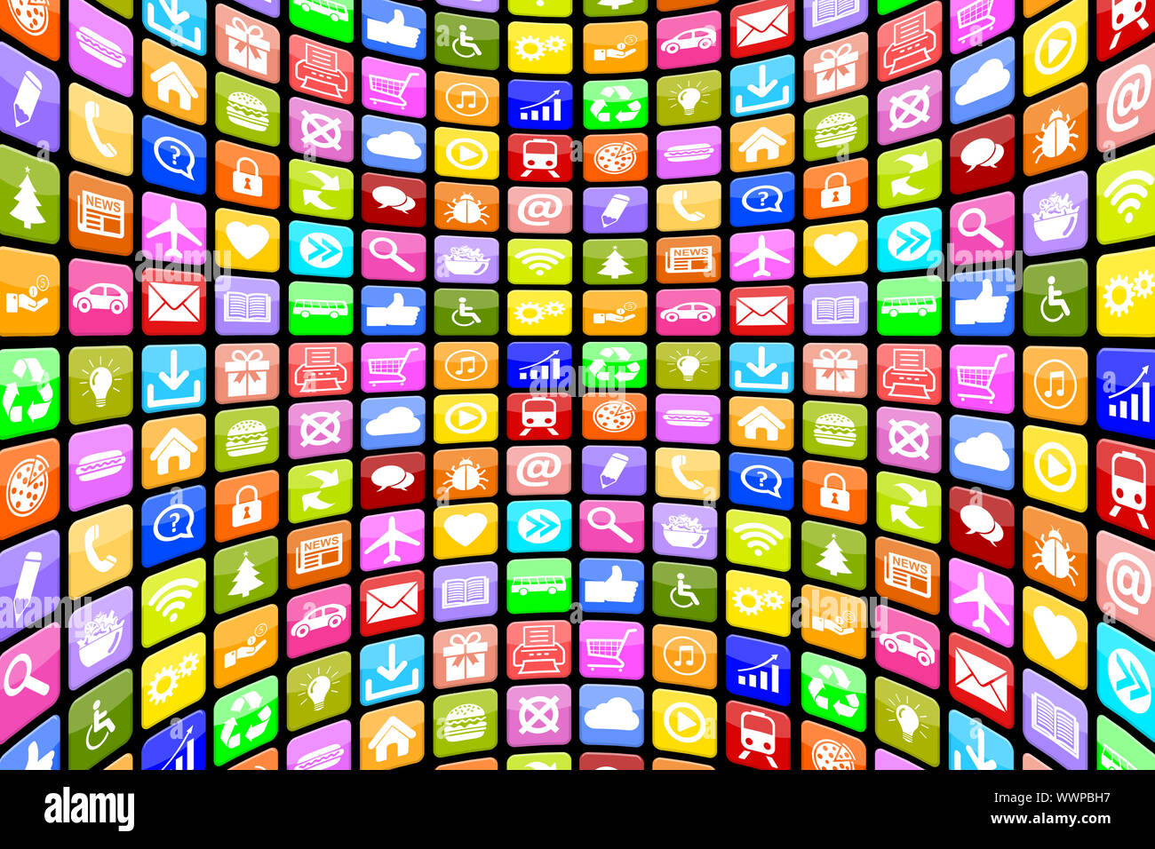 Anwendung Apps App Symbol Symbole Multimedia Icons für Handy oder Smartphone Hintergrund Stockfoto