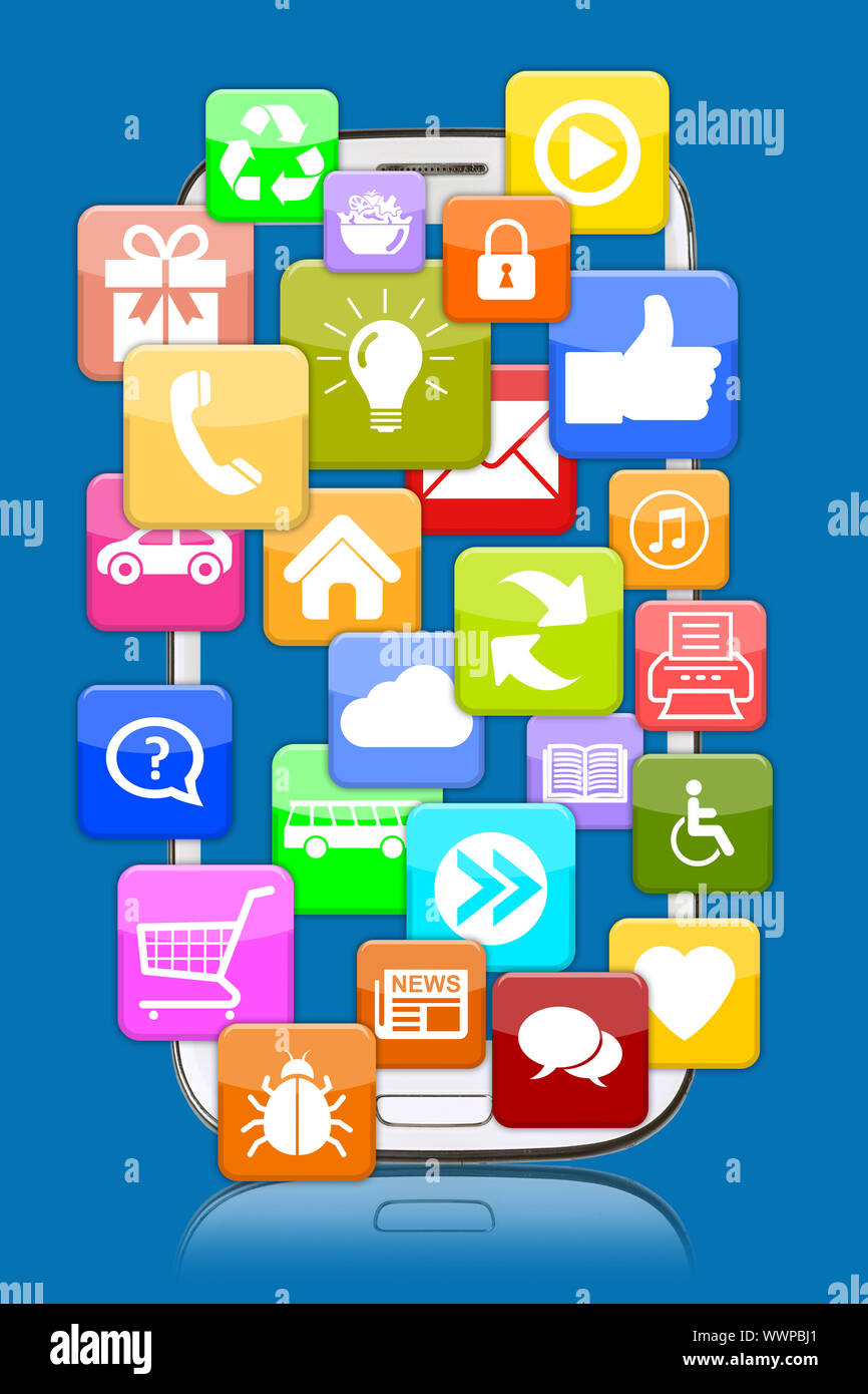 Smartphone mit Apps App bei der Kommunikation über das Internet Stockfoto