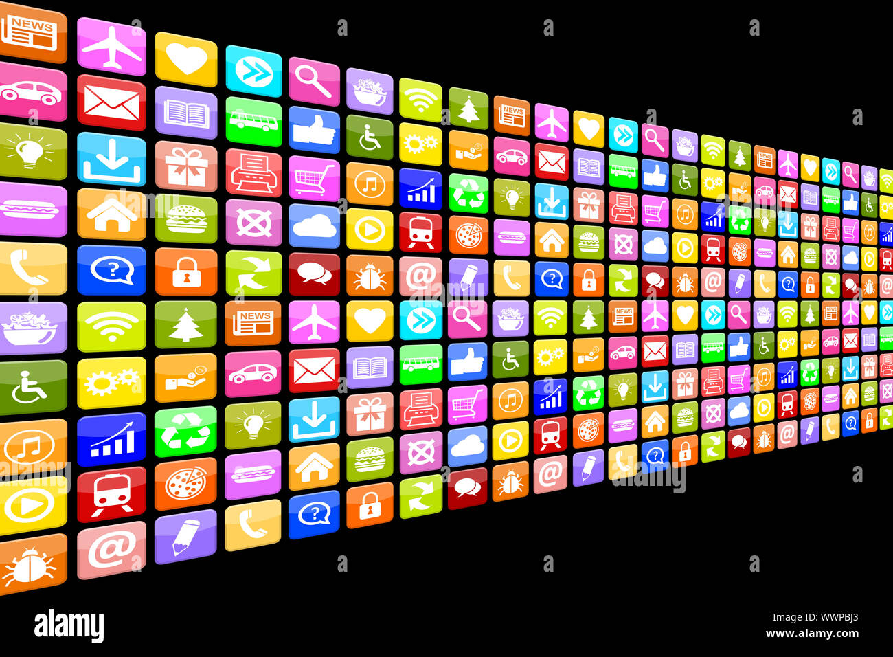 Anwendung Apps App Symbol Symbole Multimedia Set für Handy oder Smartphone Stockfoto