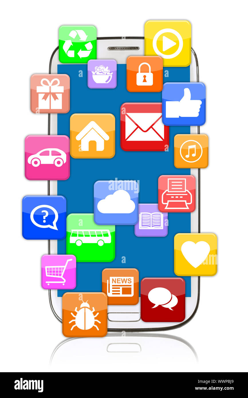Smartphone mit Apps App Download bei der Kommunikation über das Internet Stockfoto