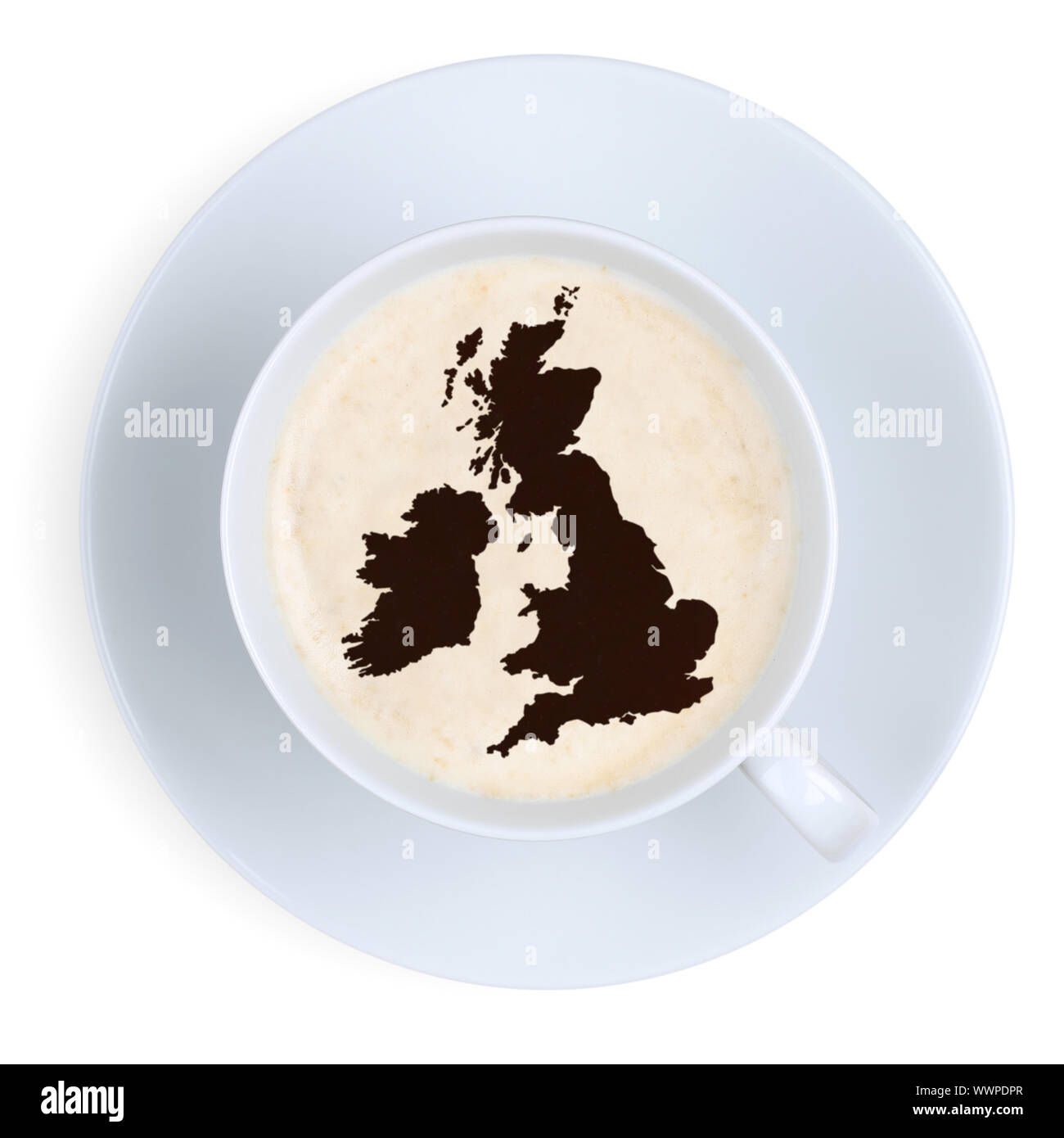 Kaffee Großbritannien und Irland Karte Kaffeepause in Tasse Kaffee Tasse Stockfoto