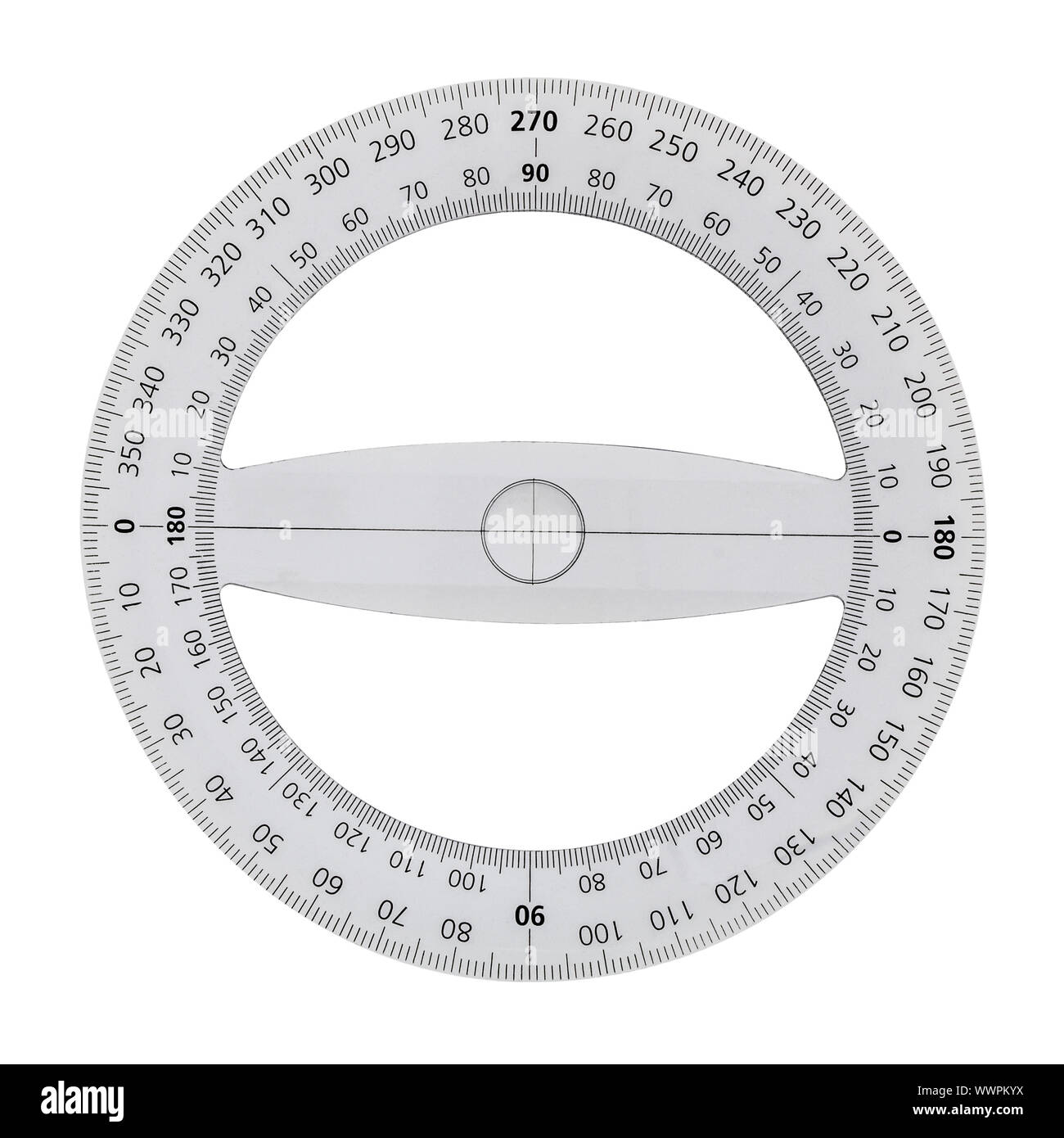Weißen transparenten Winkelmesser, isoliert auf Weiss, mit Freistellungspfad Stockfoto