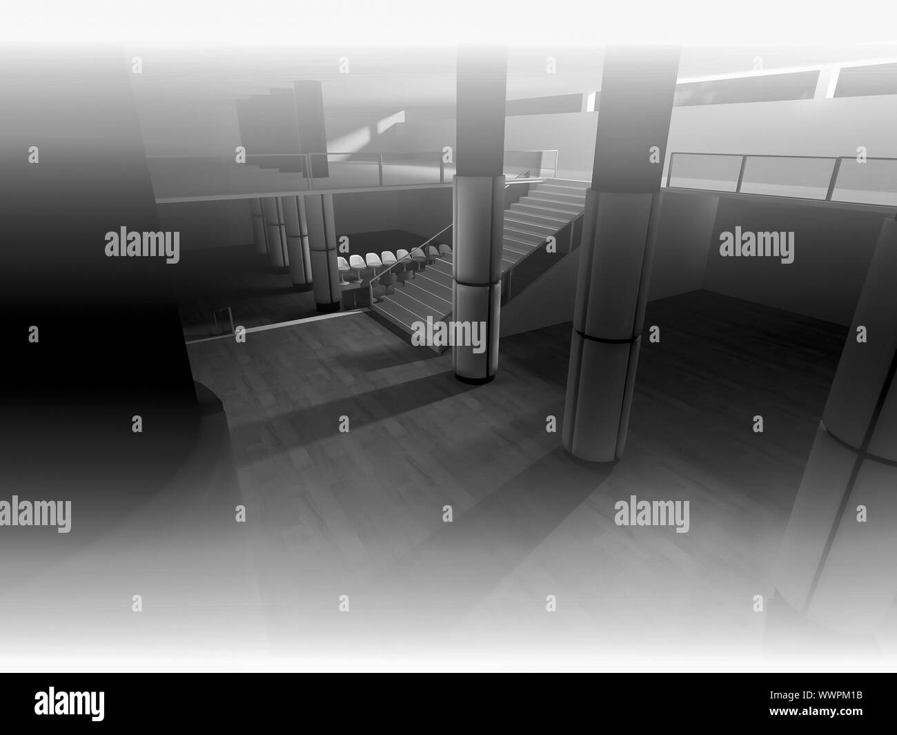 Freifläche, sauberes Zimmer mit Formen in 3d, Geschäftsflächen und arbeiten Stockfoto