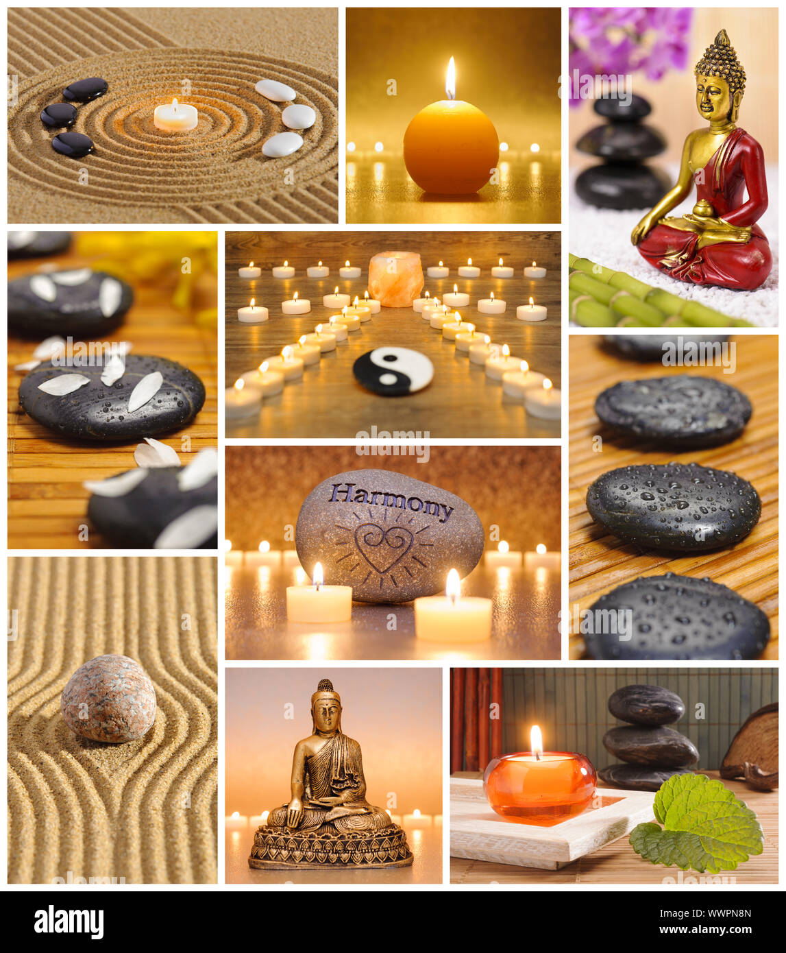 Collage mit Zen Garten Stockfoto