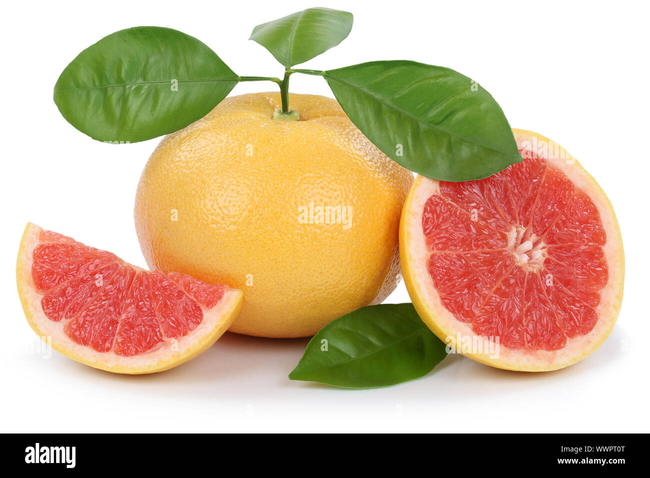 Pampelmusen und Grapefruits Obst schneiden Cut-out Cut-out isoliert Stockfoto