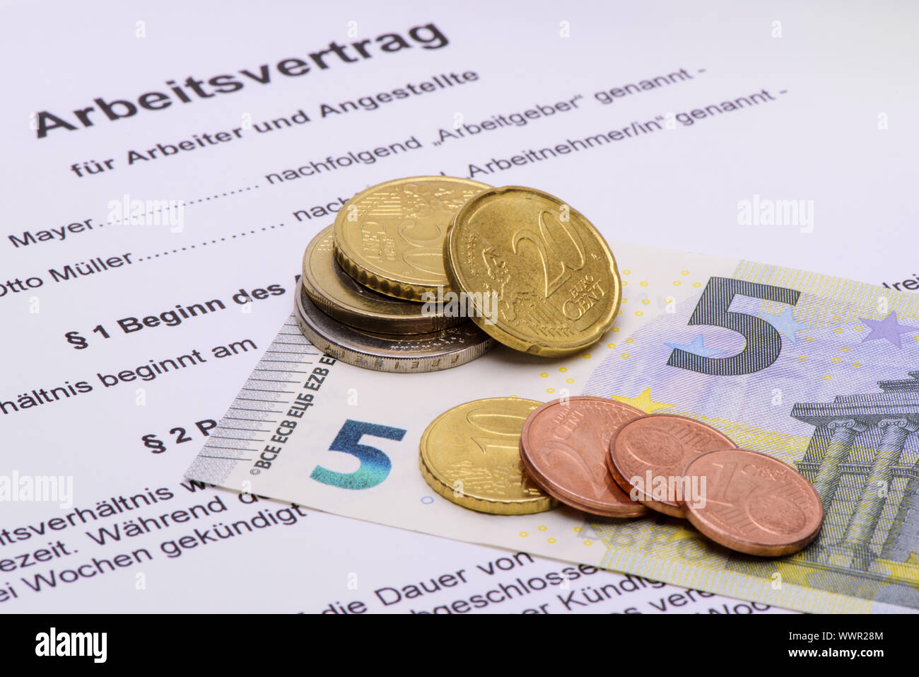 Mindestlohn Stundenlohn 8,84 Euro Stockfoto