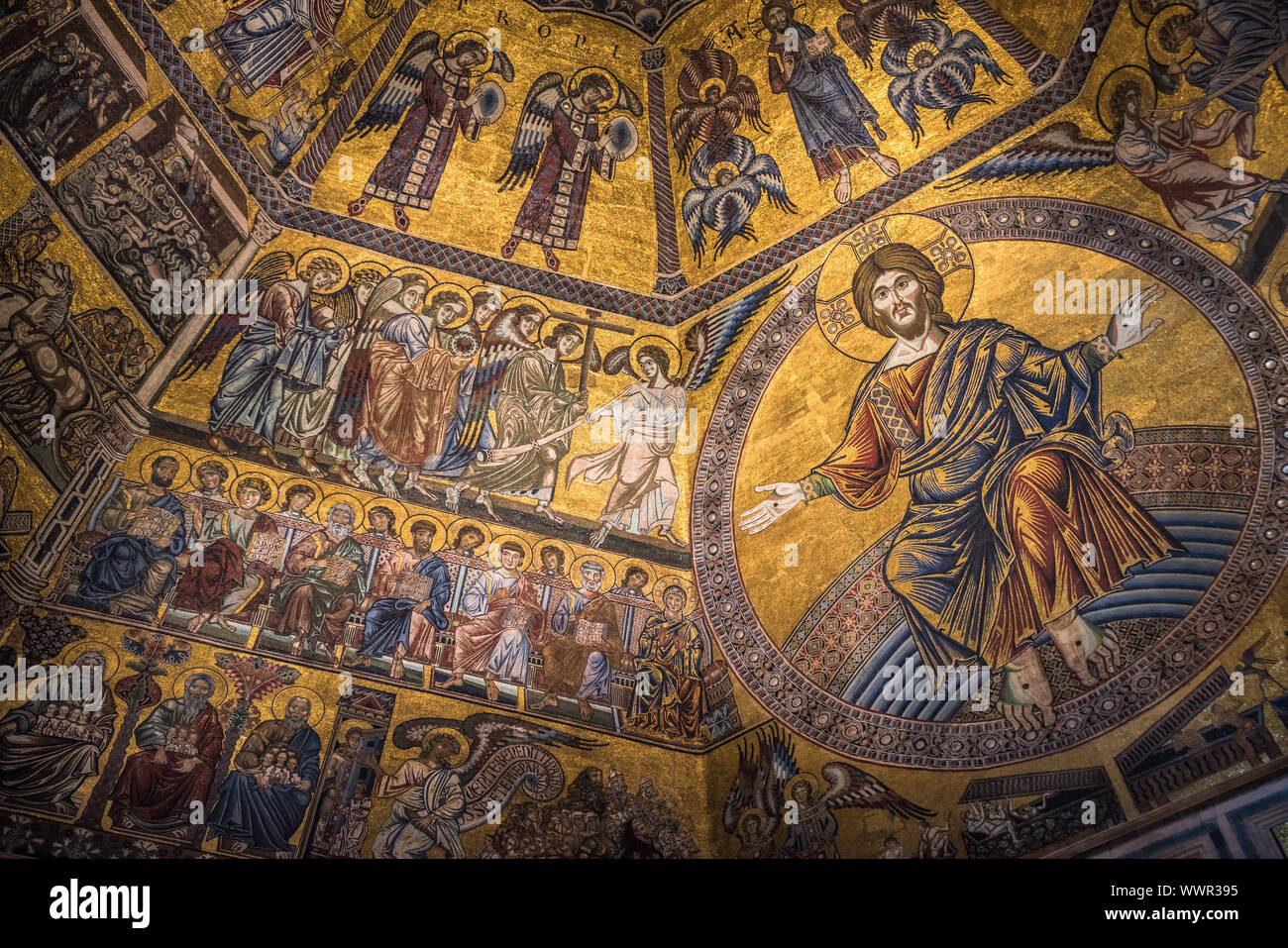 Prächtige Mosaik Decke des Baptisterium San Giovanni, Florenz, Toskana, Italien Stockfoto