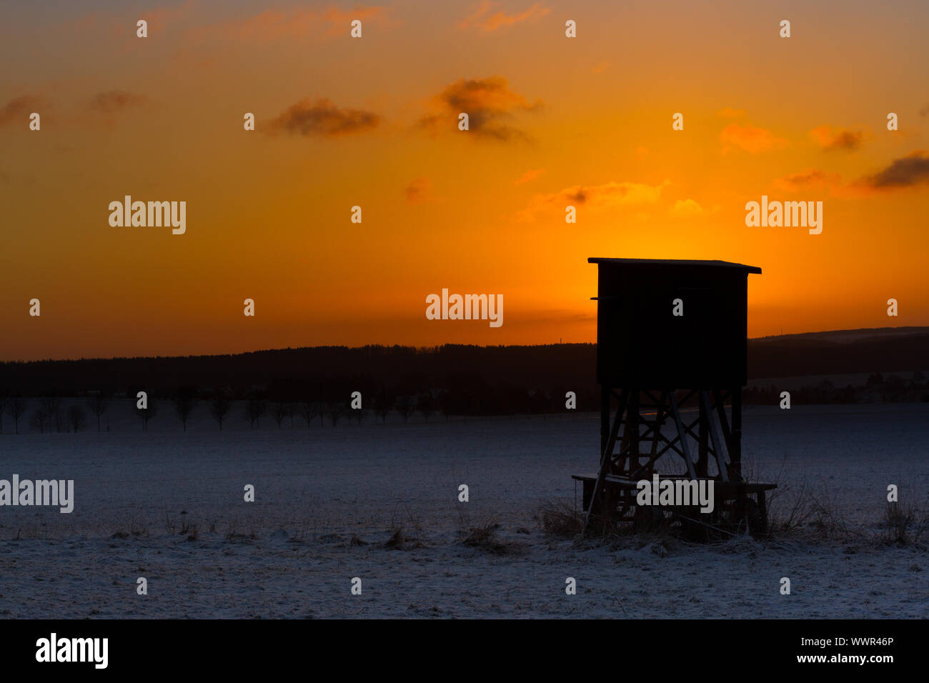 Sonnenuntergang im Winter Harz Stockfoto