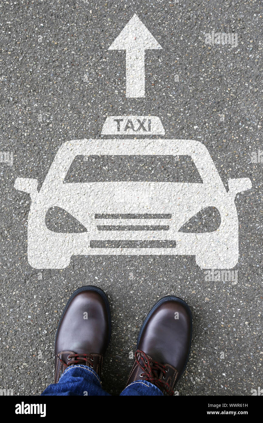 Mann Mensch Taxi Auto Zeichen logo Fahrzeug Straßenverkehr Mobilität Stockfoto