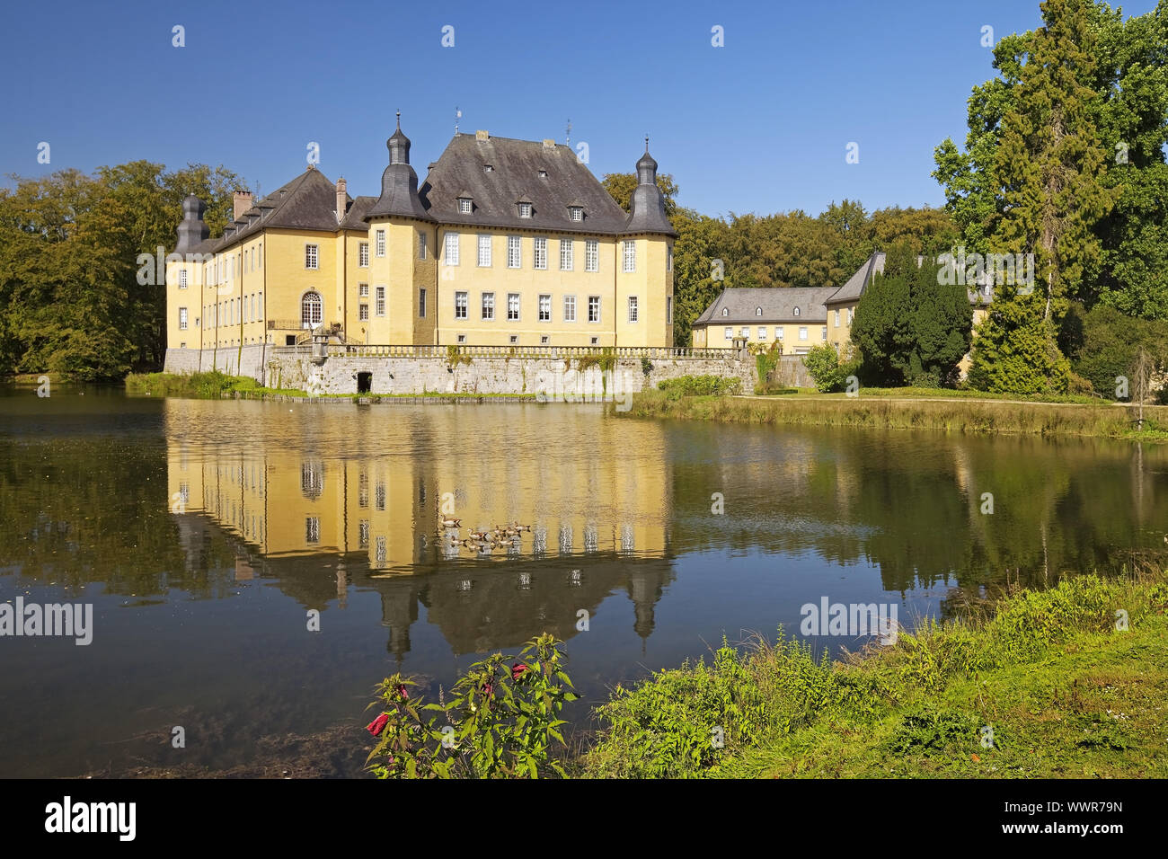 Wasserburg Barock Schloss Dyck, Juechen, Niederrhein, Nordrhein-Westfalen, Deutschland, Europa Stockfoto