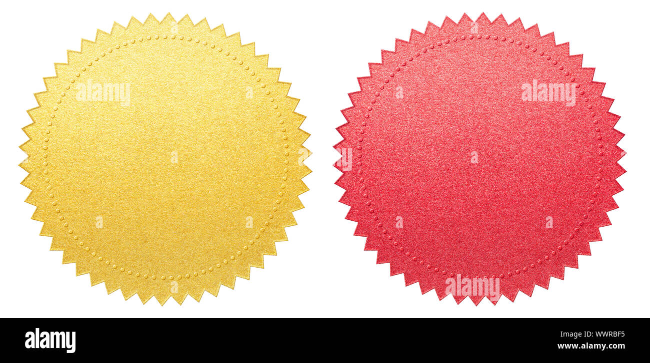 Rot und gold Papier Dichtungen mit Freistellungspfad getrennt ausgewiesen Stockfoto