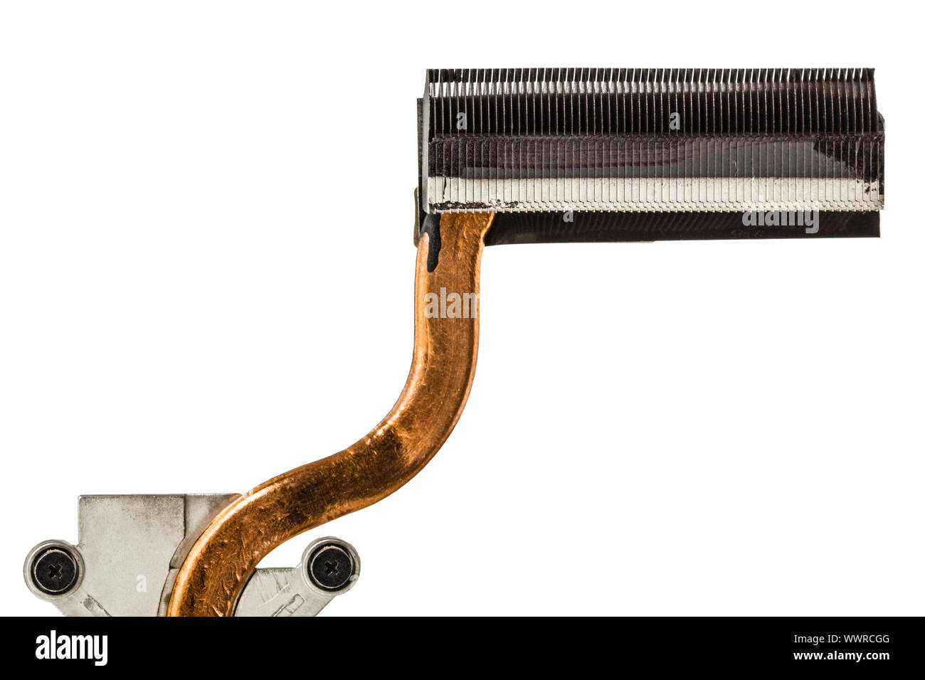 Heatpipe und Heizkörper für die Kühlung von Computer-Prozessor, Kühlsystem, isoliert auf weißem Hintergrund Stockfoto