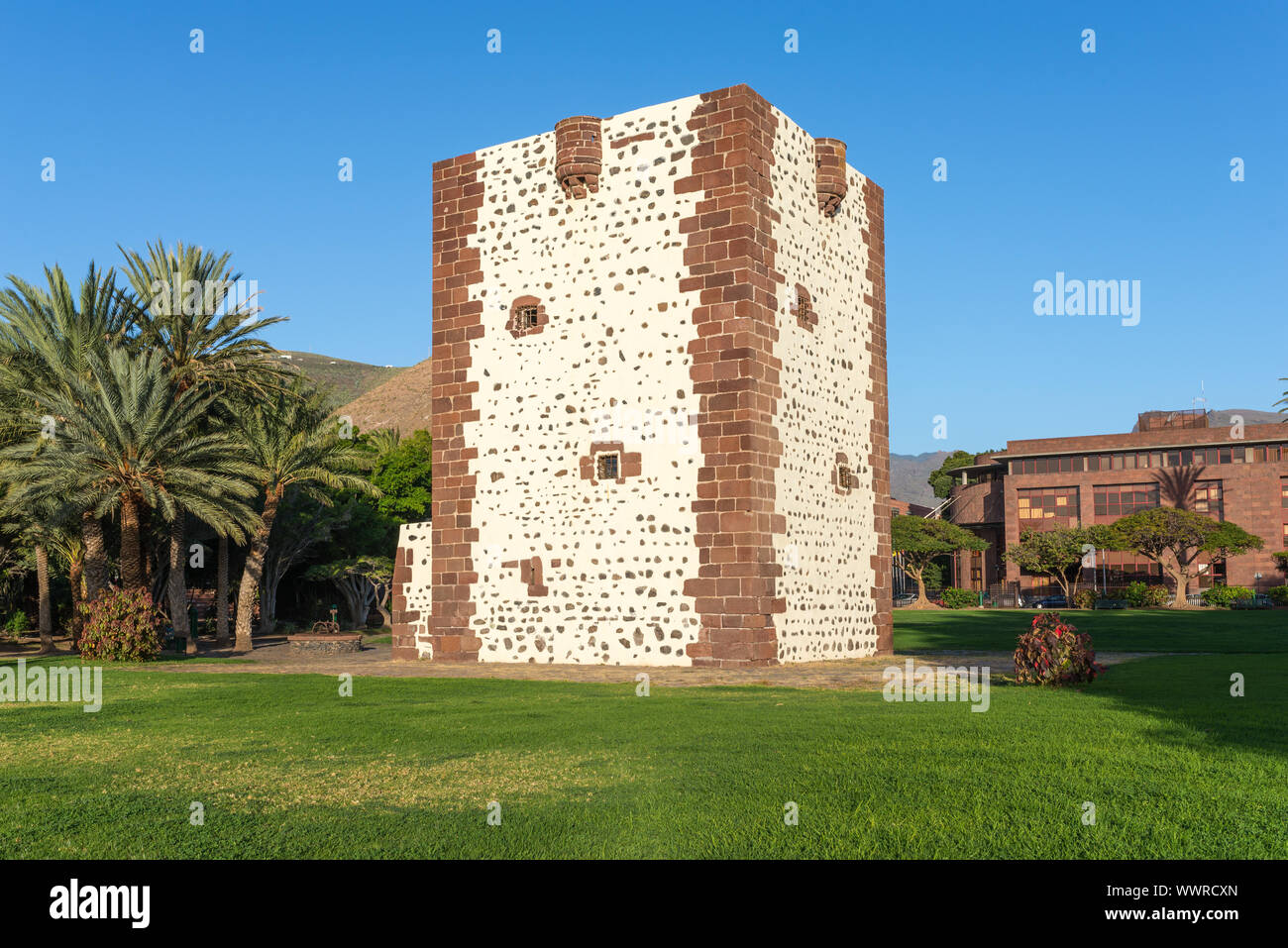 Torre del Conde in einem öffentlichen Park in San Sebastián de La Gomera Stockfoto