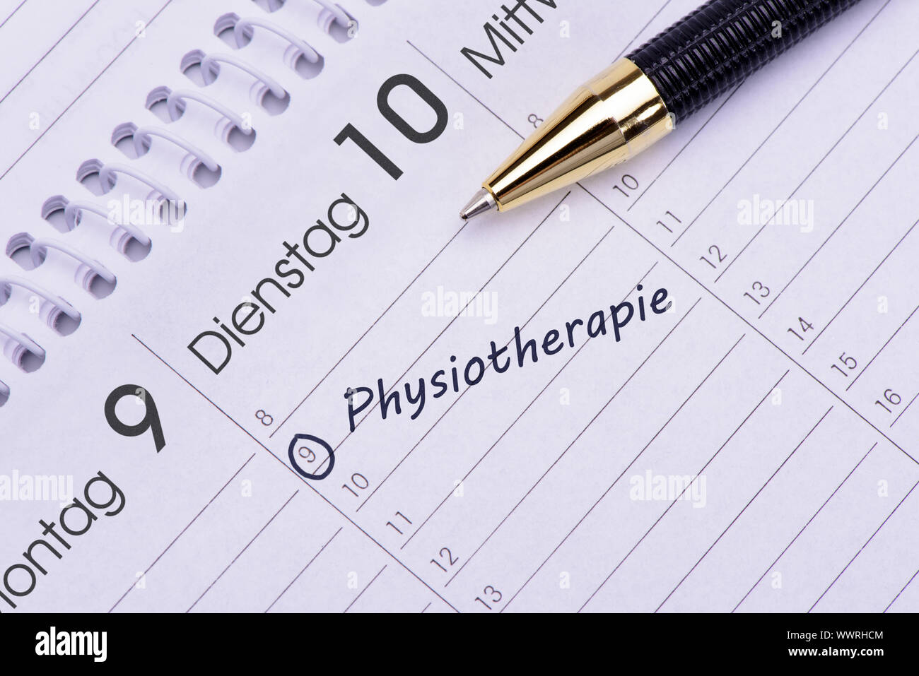 Physiotherapie Termin im Kalender Stockfoto
