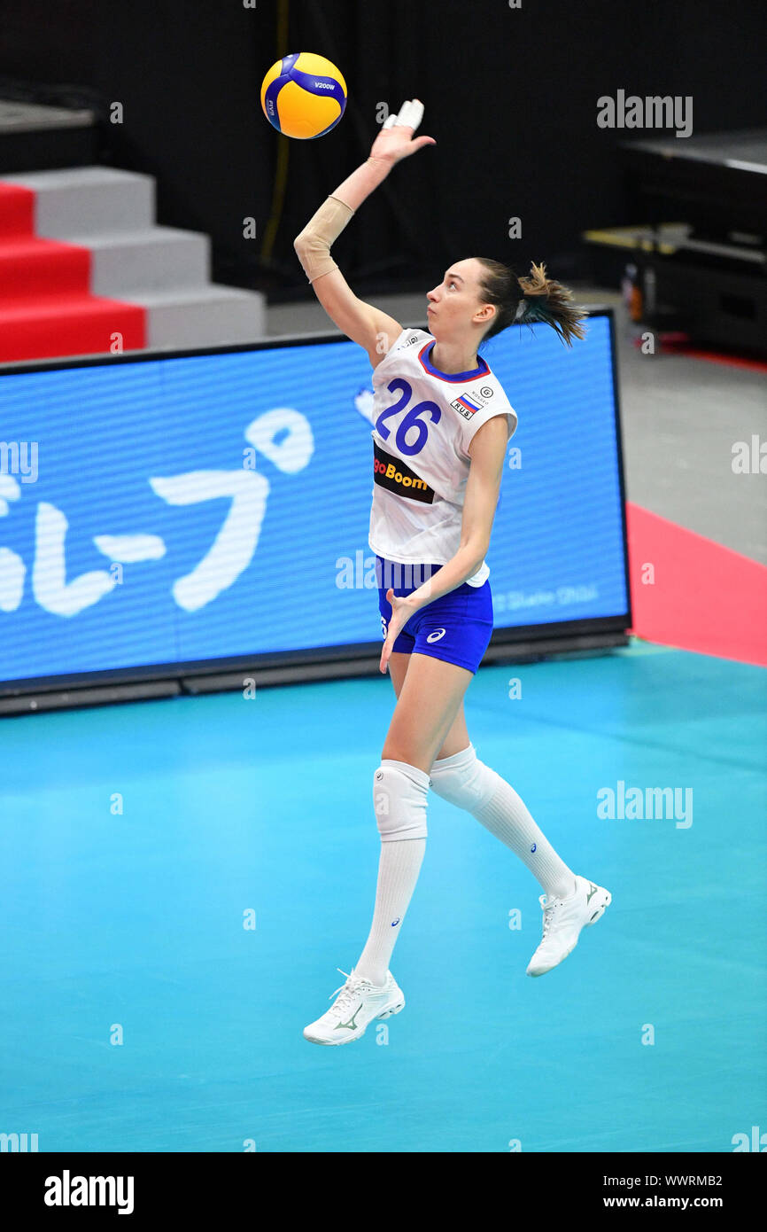 Kanagawa, Japan. Credit: MATSUO. 16 Sep, 2019. Anna Lazareva (RUS) Volleyball: 2019 FIVB Volleyball der Frauen-WM erste Runde zwischen China 3-0 Russland an der Yokohama Arena in Kanagawa, Japan. Credit: MATSUO. K/LBA SPORT/Alamy leben Nachrichten Stockfoto
