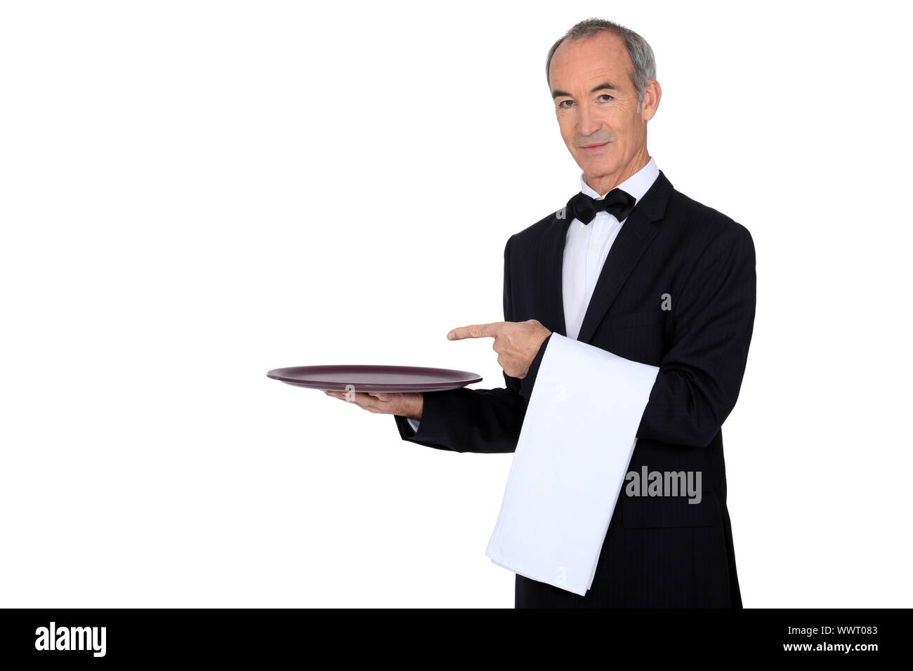 Kellner mit seinem Tablett Stockfoto