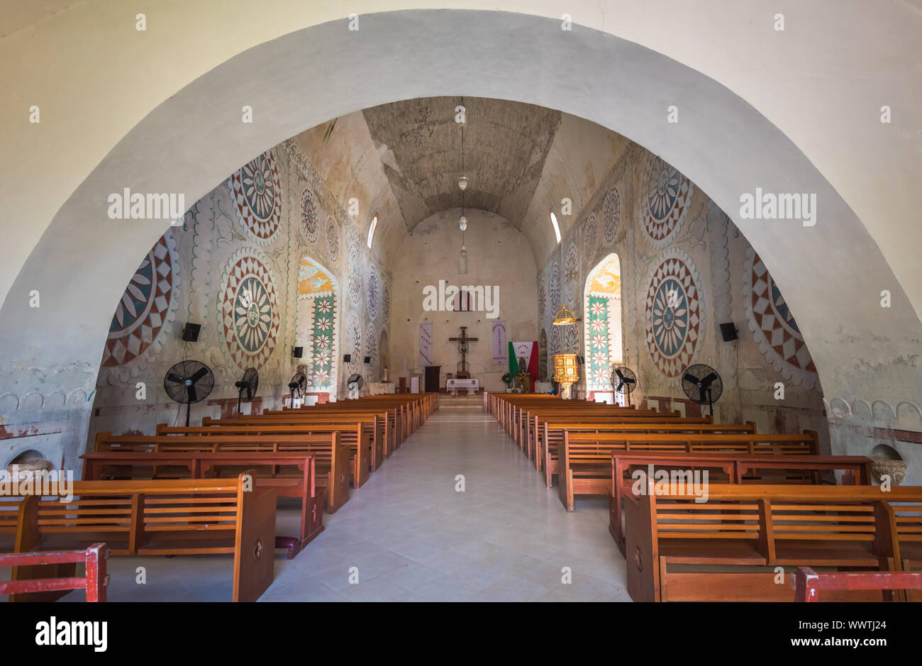 Innenraum der Kirche in der Uayma Maya-Stadt, Yucatan, Mexiko Stockfoto