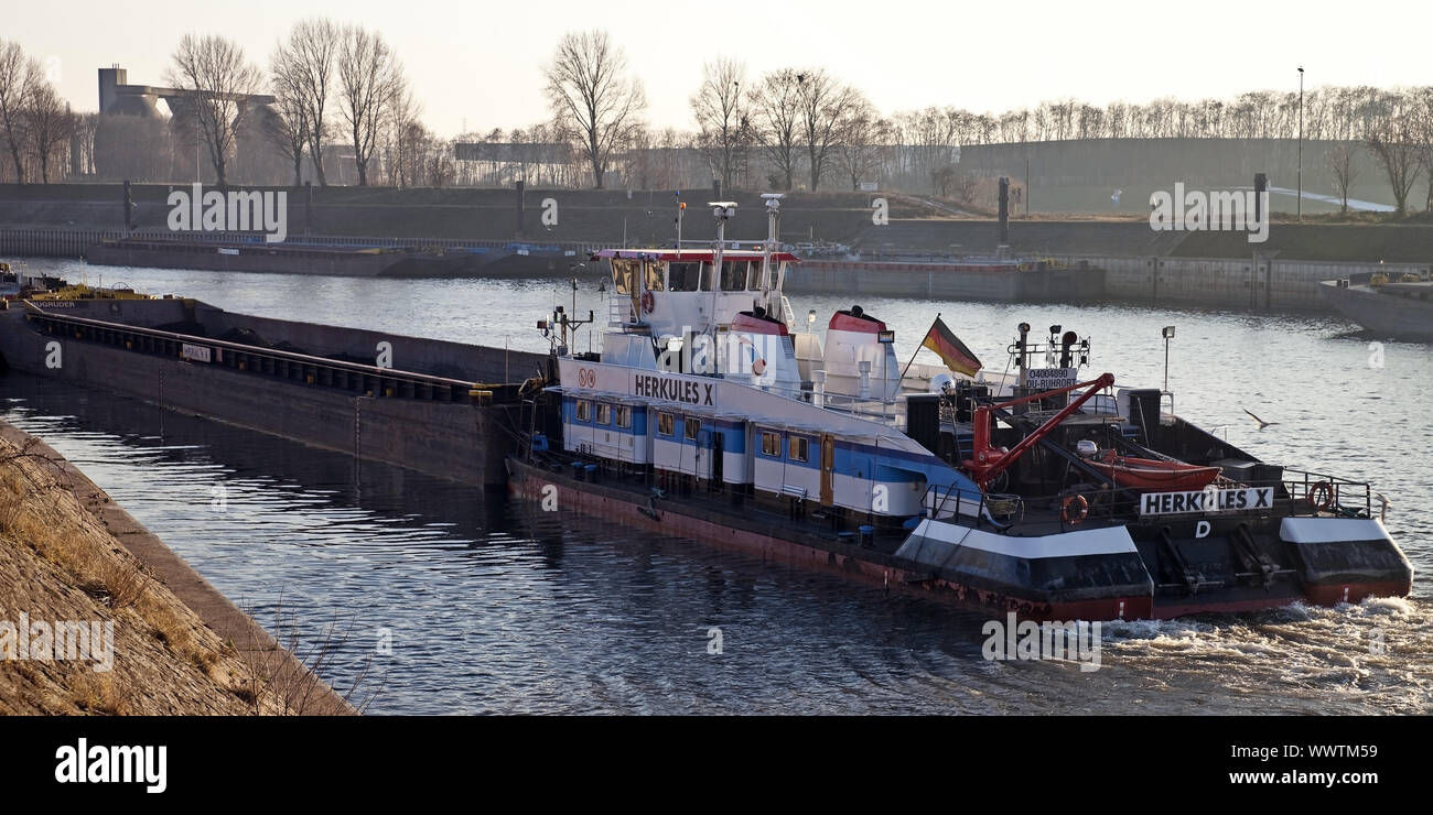 Hercules X, Schub Boot des Herkules Flotte im Hafen von Duisburg, Ruhrgebiet, Deutschland, Europa Stockfoto