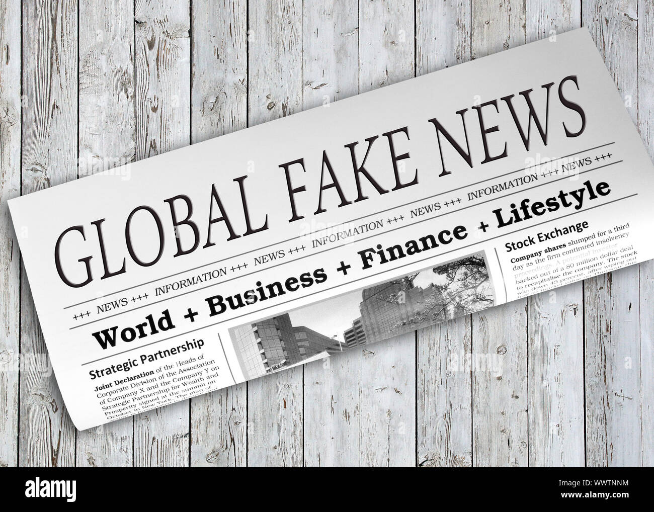 Globale gefälschte Nachrichten Zeitung Stockfoto