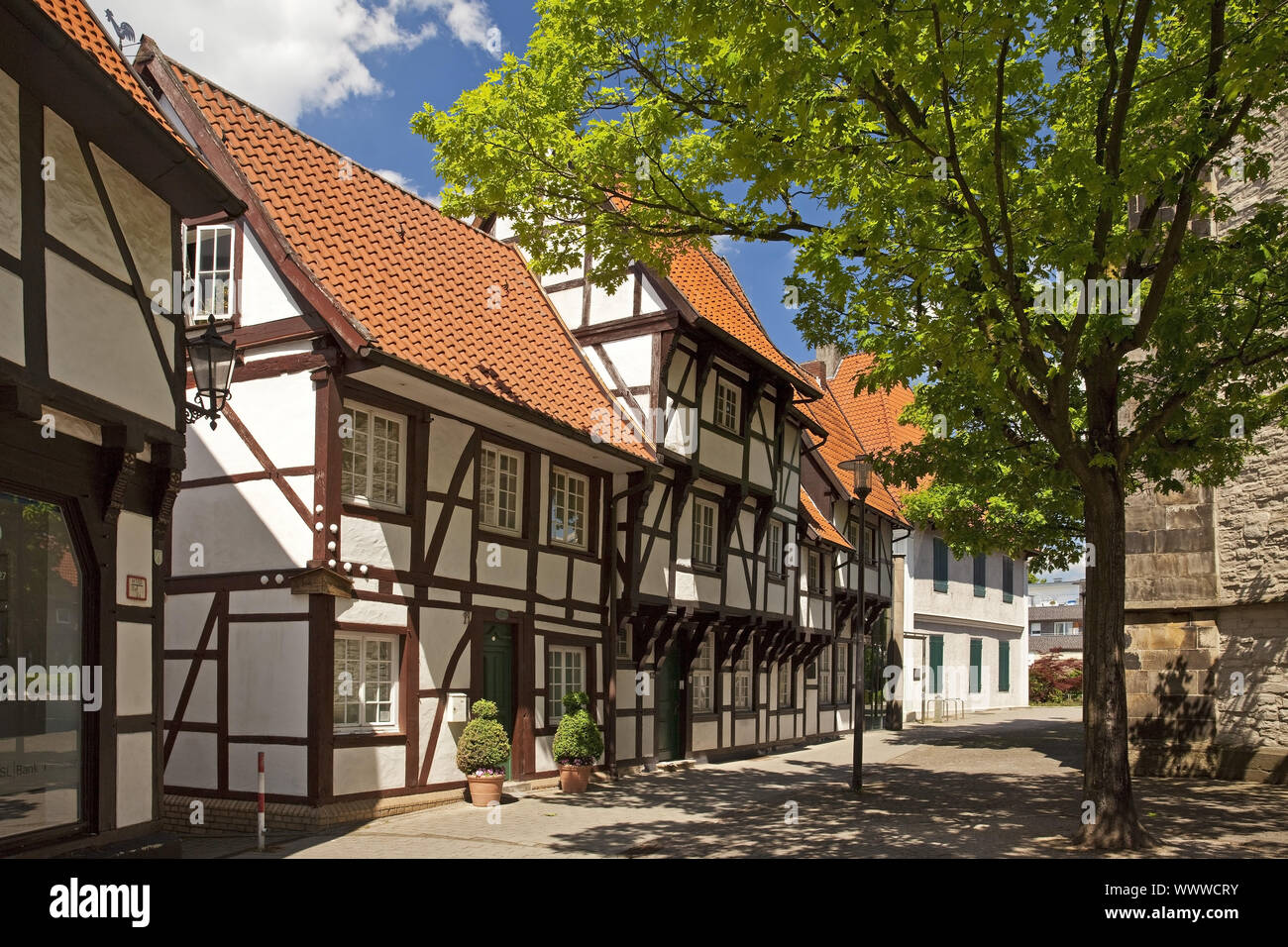 Fachwerk Häuser in der Nähe des St. Christopher Kirche, Werne, Nordrhein-Westfalen, Deutschland, Europa Stockfoto