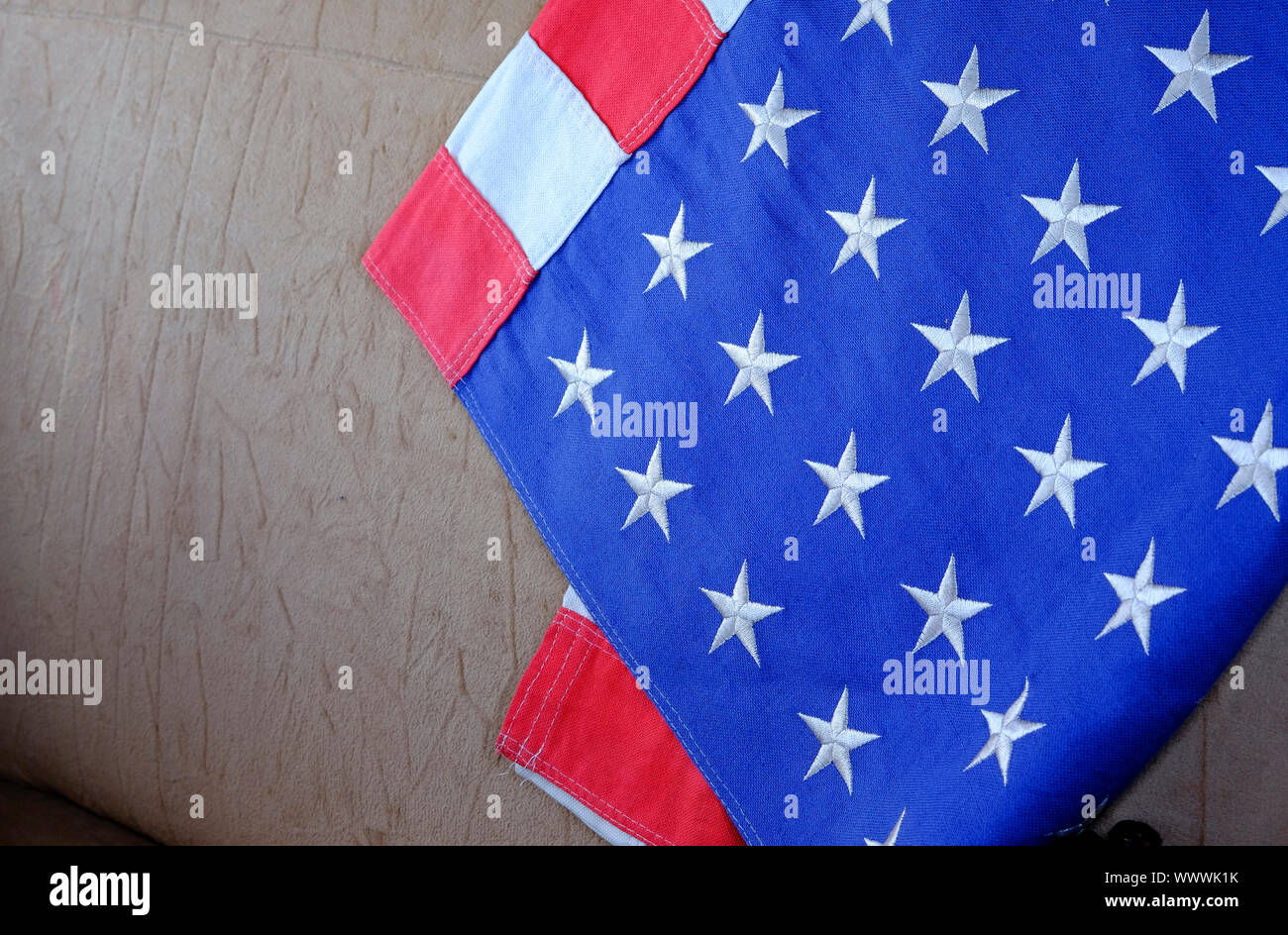 Amerikanische Flagge auf vintage car seat Stockfoto