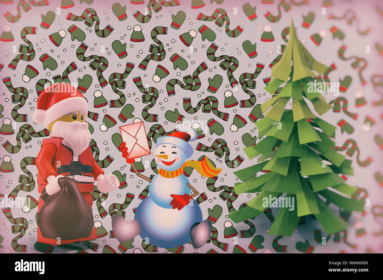 Weihnachtsgrüße, Weihnachten Hintergrundbild. 3D-Rendering Stockfoto