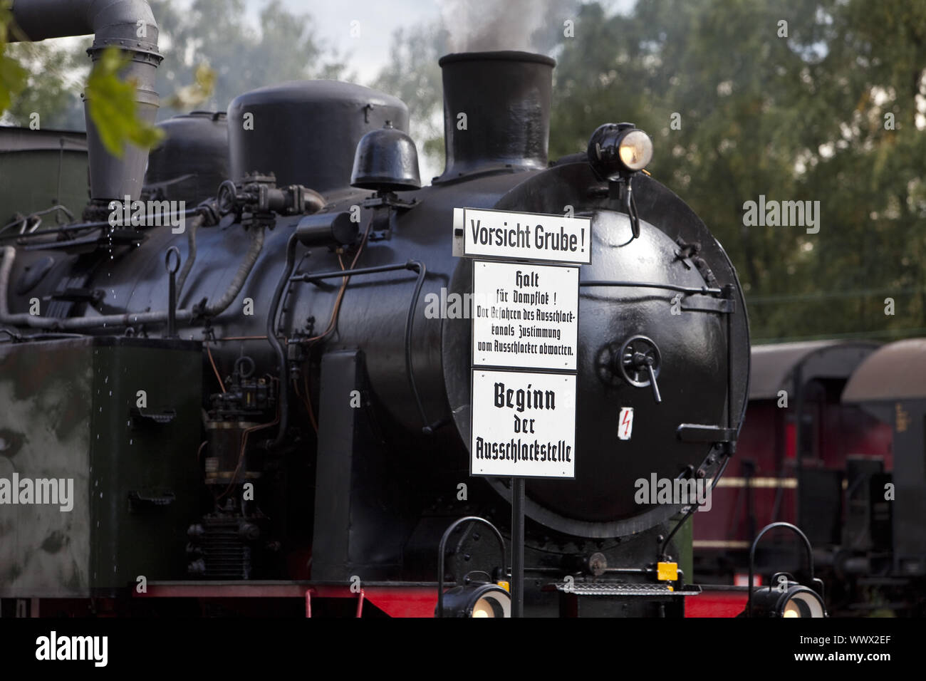 Rauchen Dampflok, Bochum Dahlhausen Eisenbahnmuseum, Ruhrgebiet, Deutschland, Europa Stockfoto