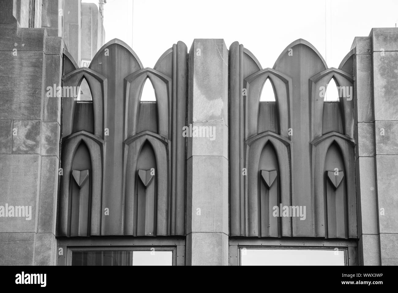 New York, USA - 11. Juni 2019: das Rockefeller center Spitze des Felsens Fassade von Observation Deck Stockfoto